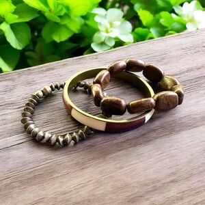 Elegant Trio of Brown Boho Stretch & Bangle Bracelets